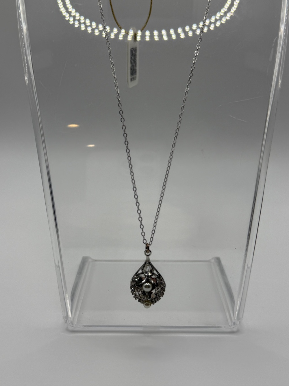 Silver Teardrop Pendant Necklace with Pearl Accent SWAROVSKI